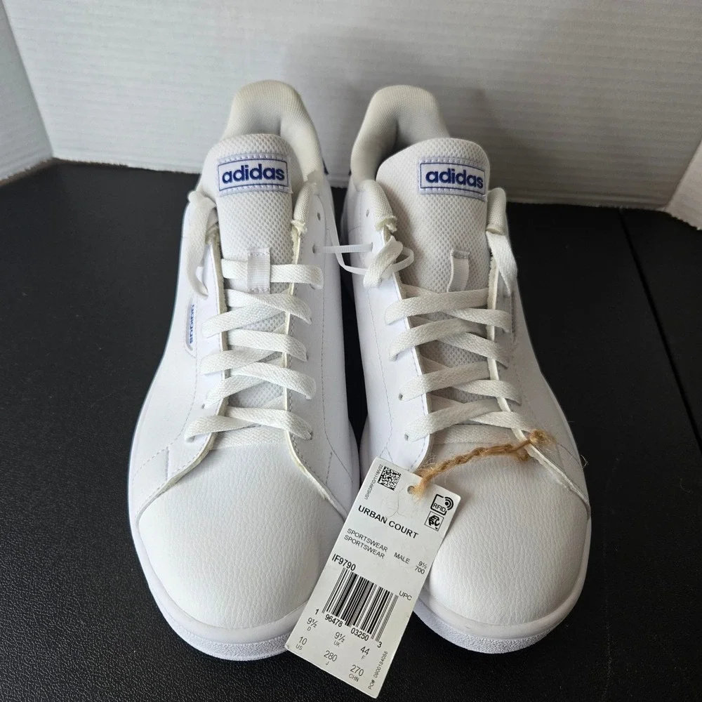 NWT Adidas Urban‎ Court IF9790 White Blue Leather Sneakers Mens Size 10